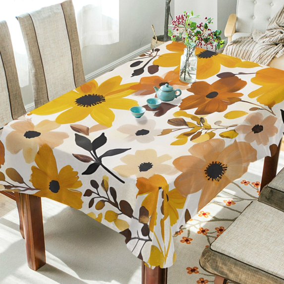 Yayeee Tablecloths 54" x 54" Rectangle Wrinkle Resistant Party Table Cover, Yellow Flowers