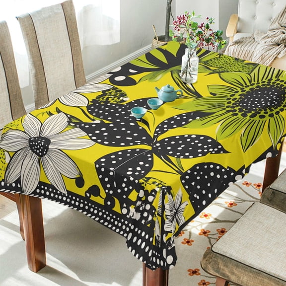 Yayeee Tablecloths 54" x 54" Rectangle Wrinkle Resistant Party Table Cover, Yellow Flowers