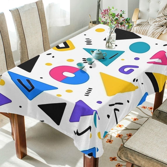 Yayeee Tablecloths 54" x 54" Rectangle Wrinkle Resistant Party Table Cover, Yellow Retro Shapes