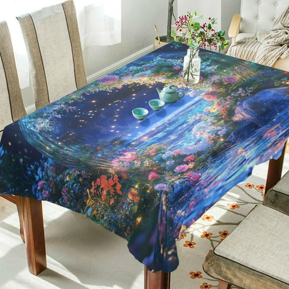 Yayeee Tablecloths 54" x 72" Rectangle Wrinkle Resistant Party Table Cover, Beautiful Floral Moon