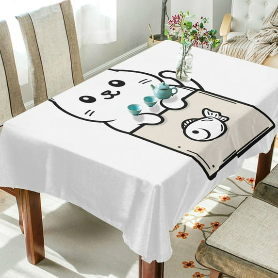 Yayeee Tablecloths 54" x 72" Rectangle Wrinkle Resistant Party Table Cover, Beige Chubby Cat