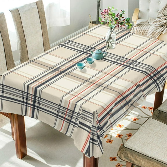 Yayeee Tablecloths 54" x 72" Rectangle Wrinkle Resistant Party Table Cover, Beige Plaid Pattern