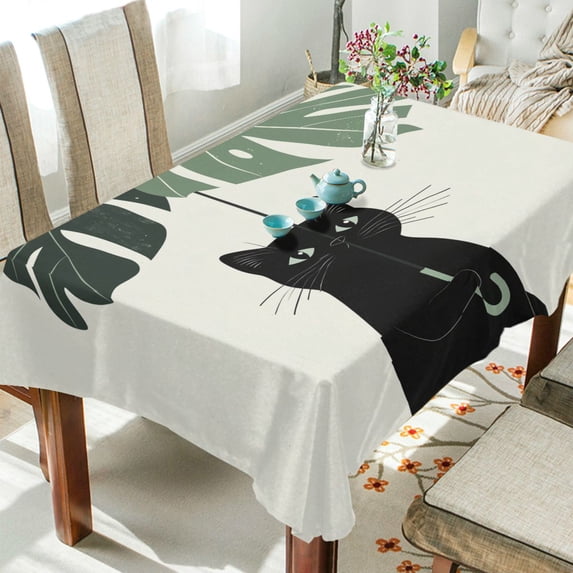 Yayeee Tablecloths 54" x 72" Rectangle Wrinkle Resistant Party Table Cover, Black Cat Umbrella
