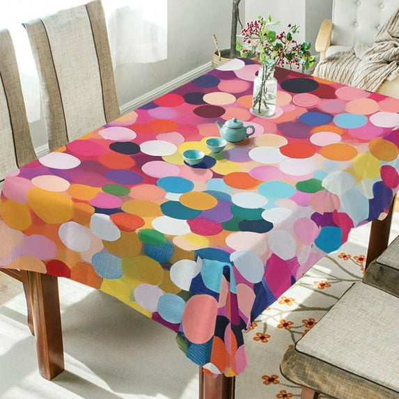 Yayeee Tablecloths 54" x 72" Rectangle Wrinkle Resistant Party Table Cover, Black Colorful Circles