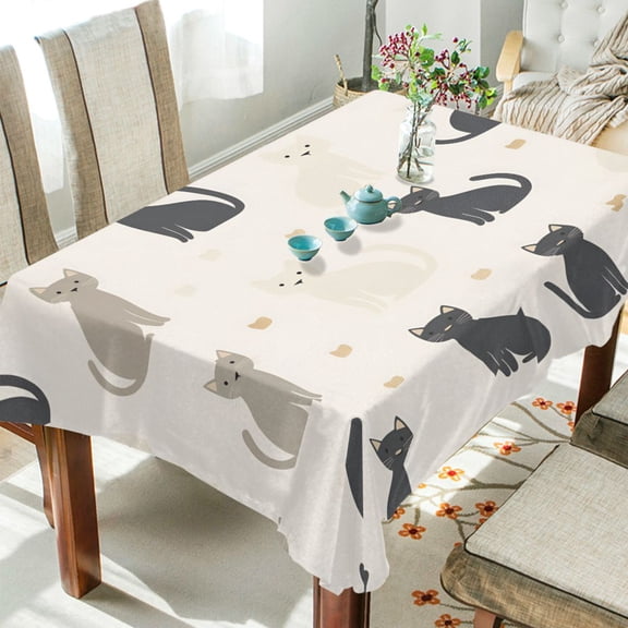 Yayeee Tablecloths 54" x 72" Rectangle Wrinkle Resistant Party Table Cover, Black Cute Cats