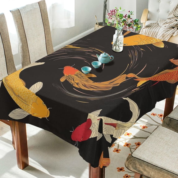 Yayeee Tablecloths 54" x 72" Rectangle Wrinkle Resistant Party Table Cover, Black Fish Pattern