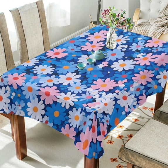 Yayeee Tablecloths 54" x 72" Rectangle Wrinkle Resistant Party Table Cover, Blue Daisy