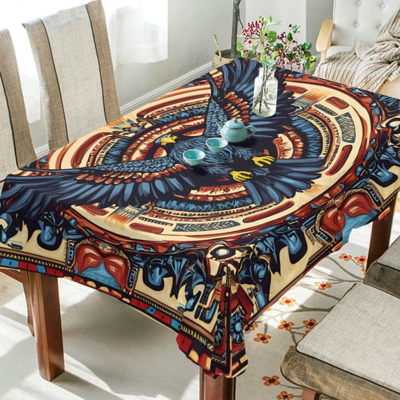 Yayeee Tablecloths 54" x 72" Rectangle Wrinkle Resistant Party Table Cover, Blue Geometric Eagle