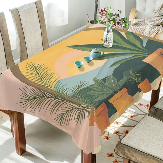 Yayeee Tablecloths 54" x 72" Rectangle Wrinkle Resistant Party Table Cover, Boho Plants