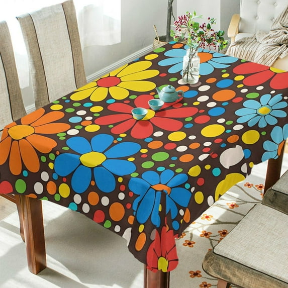Yayeee Tablecloths 54" x 72" Rectangle Wrinkle Resistant Party Table Cover, Cartoon Flowers