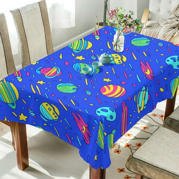 Yayeee Tablecloths 54" x 72" Rectangle Wrinkle Resistant Party Table Cover, Colorful Cartoon Planets