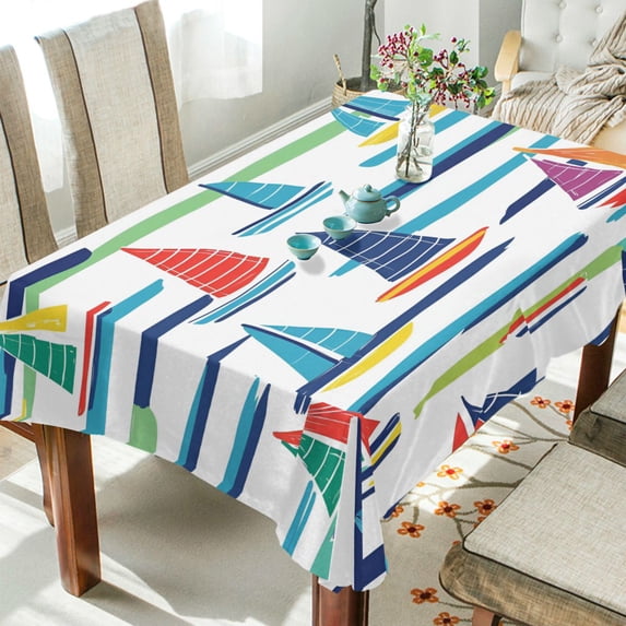 Yayeee Tablecloths 54" x 72" Rectangle Wrinkle Resistant Party Table Cover, Colorful Sailboats