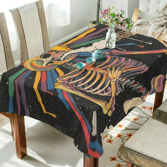 Yayeee Tablecloths 54" x 72" Rectangle Wrinkle Resistant Party Table Cover, Colorful Skeleton Sun