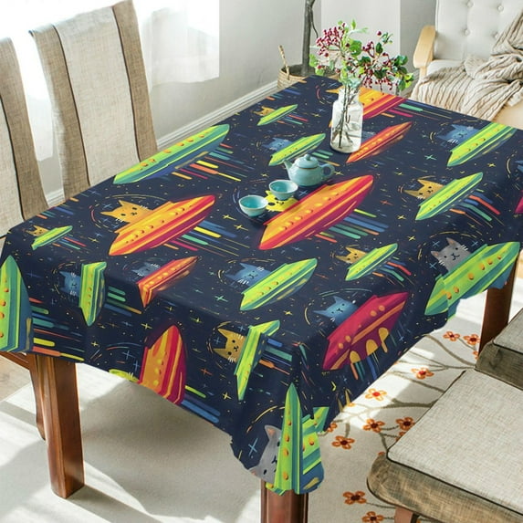 Yayeee Tablecloths 54" x 72" Rectangle Wrinkle Resistant Party Table Cover, Colorful Space Cat