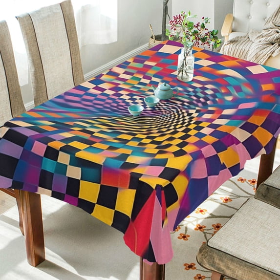 Yayeee Tablecloths 54" x 72" Rectangle Wrinkle Resistant Party Table Cover, Colorful Wavy Plaid