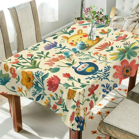 Yayeee Tablecloths 54" x 72" Rectangle Wrinkle Resistant Party Table Cover, Floral Animals