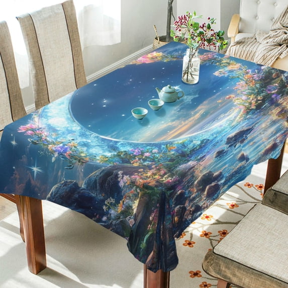 Yayeee Tablecloths 54" x 72" Rectangle Wrinkle Resistant Party Table Cover, Floral Moon