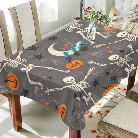 Yayeee Tablecloths 54" x 72" Rectangle Wrinkle Resistant Party Table Cover, Gray Halloween Skeleton