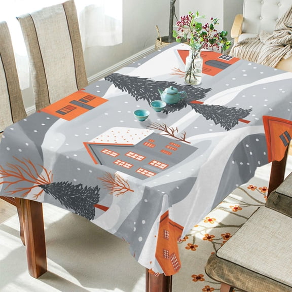 Yayeee Tablecloths 54" x 72" Rectangle Wrinkle Resistant Party Table Cover, Gray Snow Houses