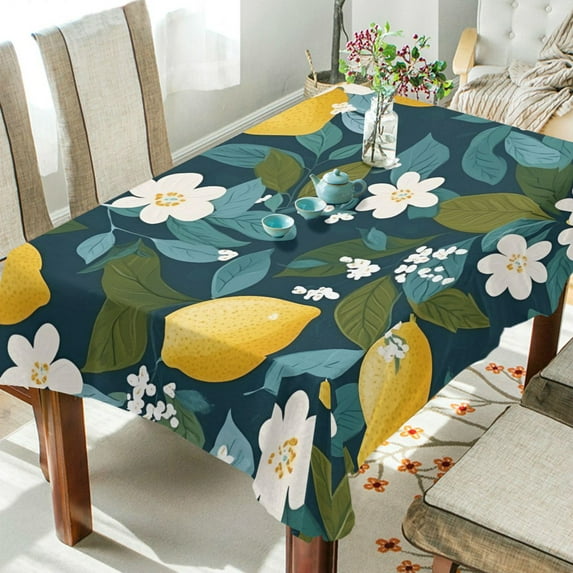 Yayeee Tablecloths 54" x 72" Rectangle Wrinkle Resistant Party Table Cover, Green Lemon Leaves