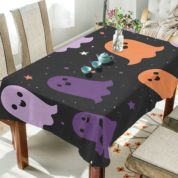 Yayeee Tablecloths 54" x 72" Rectangle Wrinkle Resistant Party Table Cover, Halloween Orange Ghosts