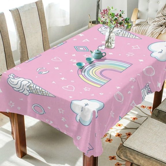 Yayeee Tablecloths 54" x 72" Rectangle Wrinkle Resistant Party Table Cover, Ice Cream Rainbow Pattern