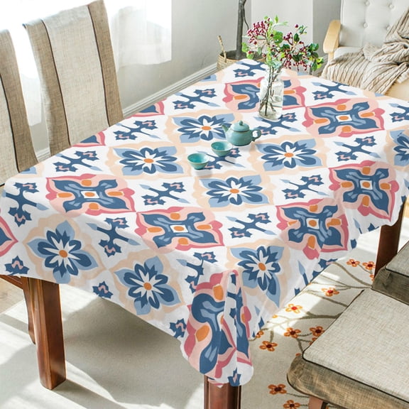 Yayeee Tablecloths 54" x 72" Rectangle Wrinkle Resistant Party Table Cover, Navy Blossom Mosaic