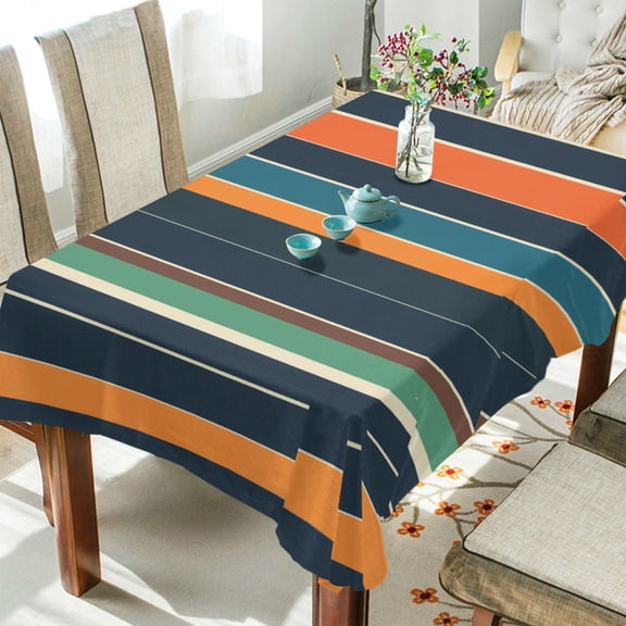 Yayeee Tablecloths 54" x 72" Rectangle Wrinkle Resistant Party Table Cover, Navy Blue Stripes