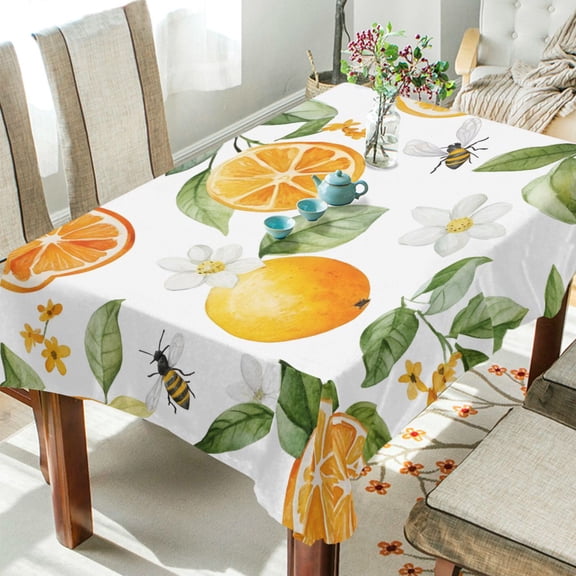 Yayeee Tablecloths 54" x 72" Rectangle Wrinkle Resistant Party Table Cover, Orange Bees