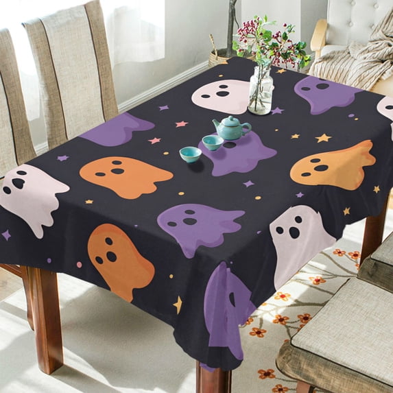 Yayeee Tablecloths 54" x 72" Rectangle Wrinkle Resistant Party Table Cover, Orange Halloween Ghosts