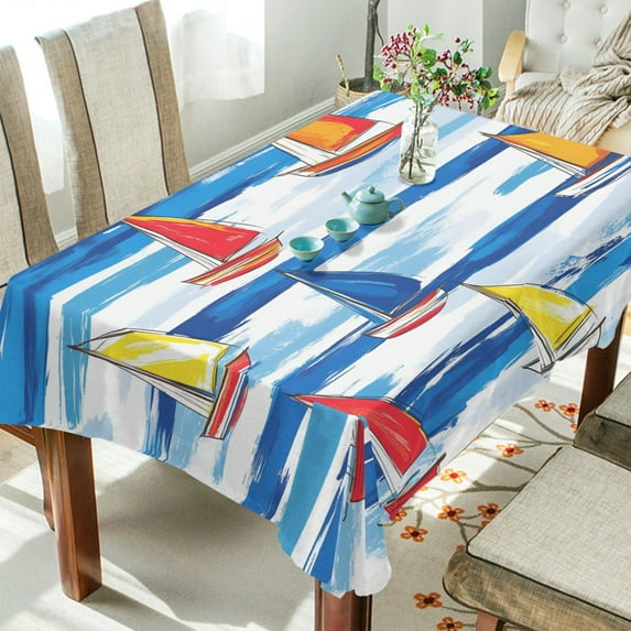Yayeee Tablecloths 54" x 72" Rectangle Wrinkle Resistant Party Table Cover, Orange Sailboats