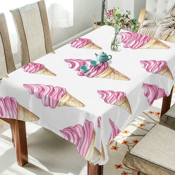 Yayeee Tablecloths 54" x 72" Rectangle Wrinkle Resistant Party Table Cover, Pink Cartoon Ice Cream