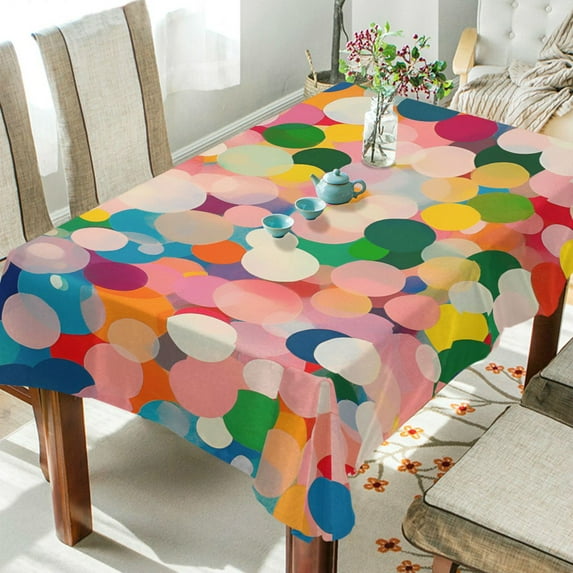 Yayeee Tablecloths 54" x 72" Rectangle Wrinkle Resistant Party Table Cover, Pink Colorful Circles
