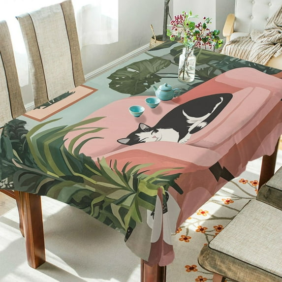 Yayeee Tablecloths 54" x 72" Rectangle Wrinkle Resistant Party Table Cover, Pink Sleeping Cat