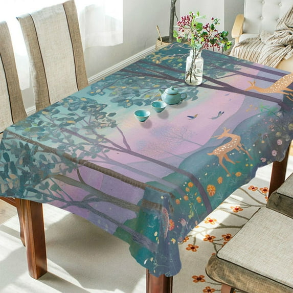 Yayeee Tablecloths 54" x 72" Rectangle Wrinkle Resistant Party Table Cover, Purple Forest Scene