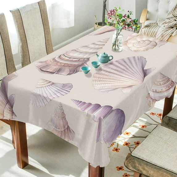 Yayeee Tablecloths 54" x 72" Rectangle Wrinkle Resistant Party Table Cover, Purple Watercolor Seashells