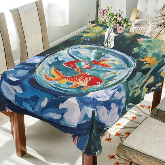 Yayeee Tablecloths 54" x 72" Rectangle Wrinkle Resistant Party Table Cover, Red Goldfish