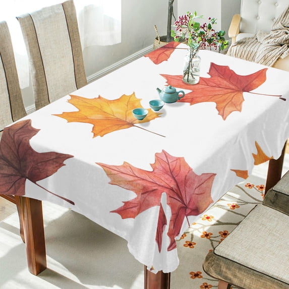 Yayeee Tablecloths 54" x 72" Rectangle Wrinkle Resistant Party Table Cover, White Autumn Leaves