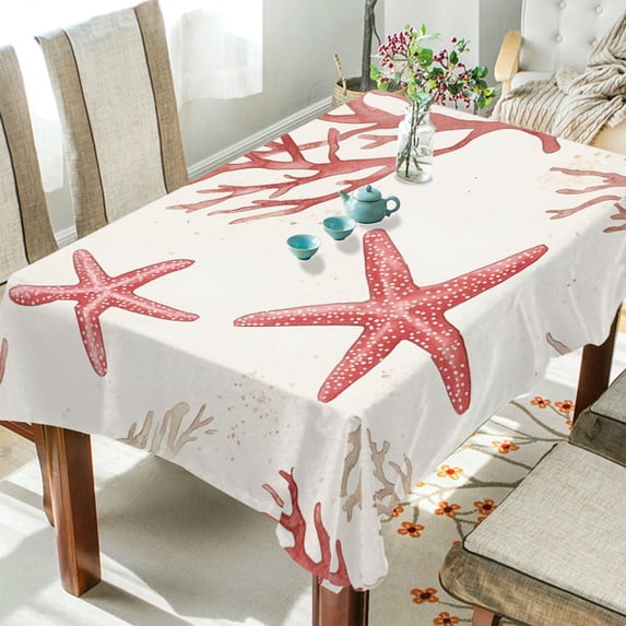 Yayeee Tablecloths 54" x 72" Rectangle Wrinkle Resistant Party Table Cover, White Starfish