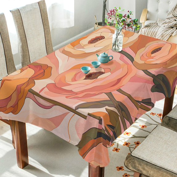 Yayeee Tablecloths 60" x 108" Rectangle Wrinkle Resistant Party Table Cover, Abstract Orange Flowers