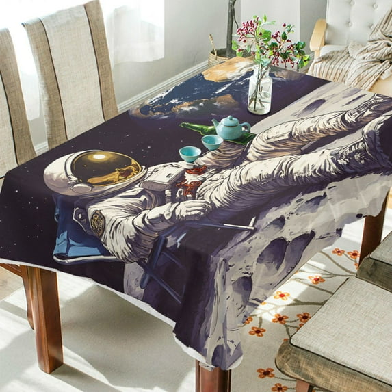 Yayeee Tablecloths 60" x 108" Rectangle Wrinkle Resistant Party Table Cover, Beige Astronaut