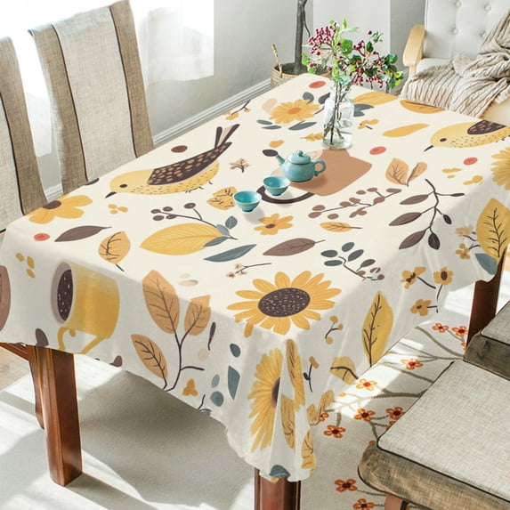 Yayeee Tablecloths 60" x 108" Rectangle Wrinkle Resistant Party Table Cover, Beige Birds Floral