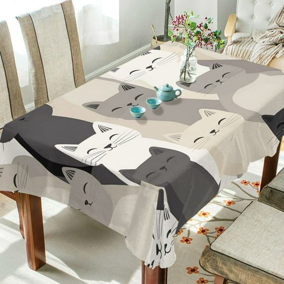 Yayeee Tablecloths 60" x 108" Rectangle Wrinkle Resistant Party Table Cover, Beige Cute Cats