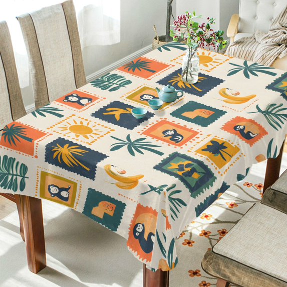 Yayeee Tablecloths 60" x 108" Rectangle Wrinkle Resistant Party Table Cover, Beige Playful Stamp