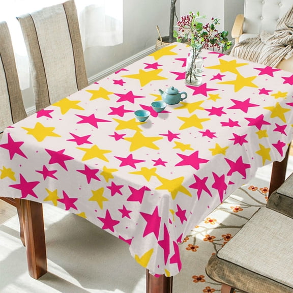 Yayeee Tablecloths 60" x 108" Rectangle Wrinkle Resistant Party Table Cover, Beige Stars