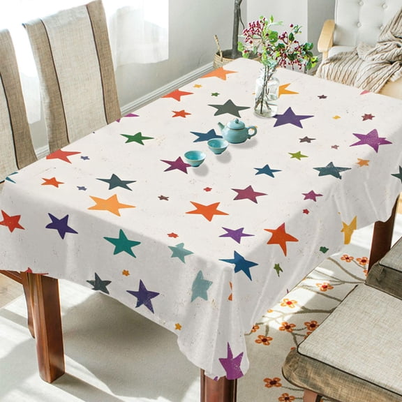 Yayeee Tablecloths 60" x 108" Rectangle Wrinkle Resistant Party Table Cover, Beige Stars