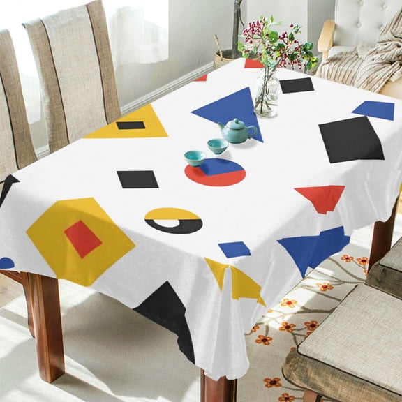 Yayeee Tablecloths 60" x 108" Rectangle Wrinkle Resistant Party Table Cover, Black Simple Shapes