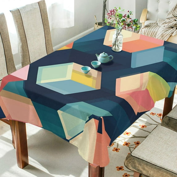 Yayeee Tablecloths 60" x 108" Rectangle Wrinkle Resistant Party Table Cover, Blue Cubes