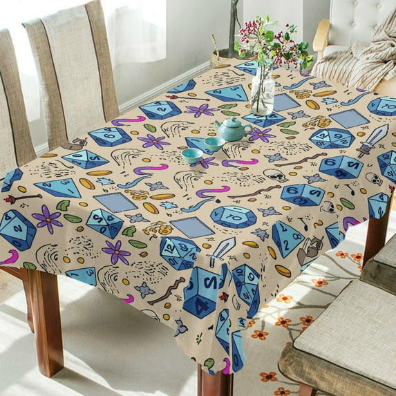 Yayeee Tablecloths 60" x 108" Rectangle Wrinkle Resistant Party Table Cover, Blue Dice Pattern