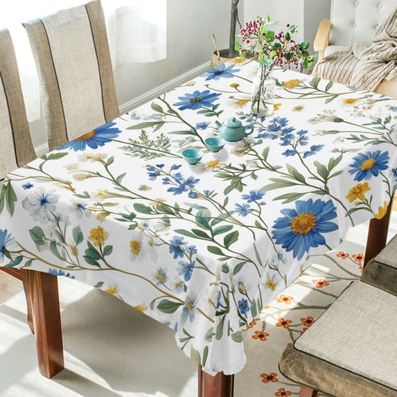 Yayeee Tablecloths 60" x 108" Rectangle Wrinkle Resistant Party Table Cover, Blue Floral